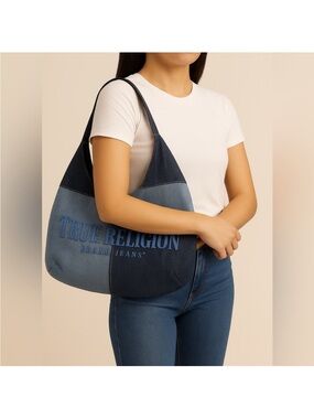 True Religion Two-Tone Blue Denim Shoulder Bag
